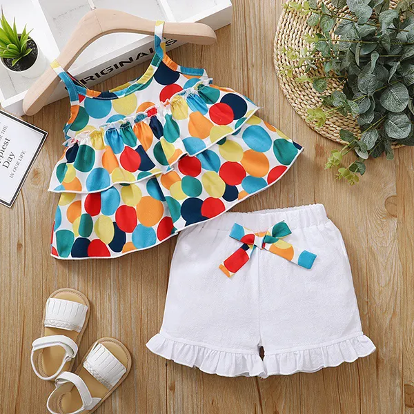 【12M-4Y】Girls' Printed Sling White Shorts Set - Popopiestyle.com 