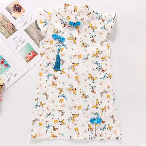 【2Y-9Y】Girl Sweet Butterfly Pattern Short Sleeve Dress - Popopiestyle.com 