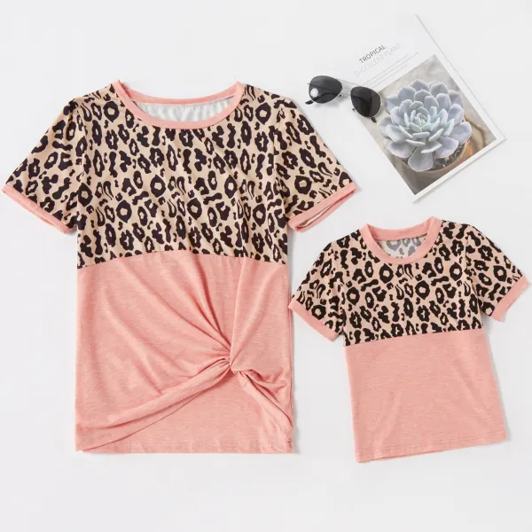 Sweet Leopard Print Pink Mom Girl Matching T-shirt - Popopiestyle.com 