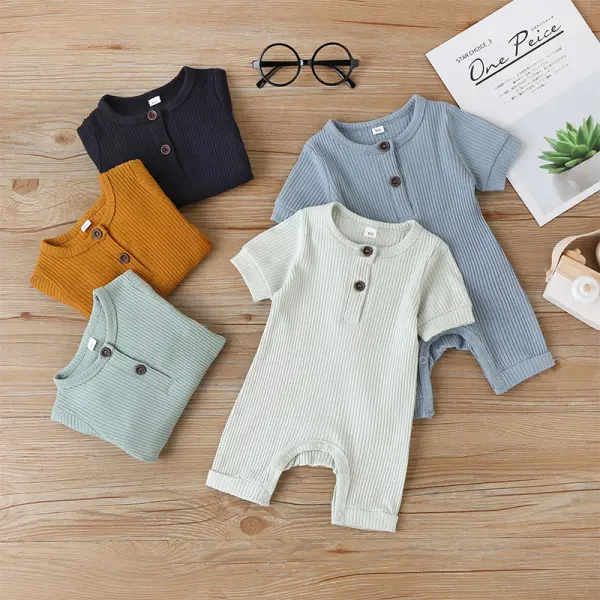 【3M-3Y】Solid Color Baby Short-sleeved Jumpsuit - Popopiestyle.com 