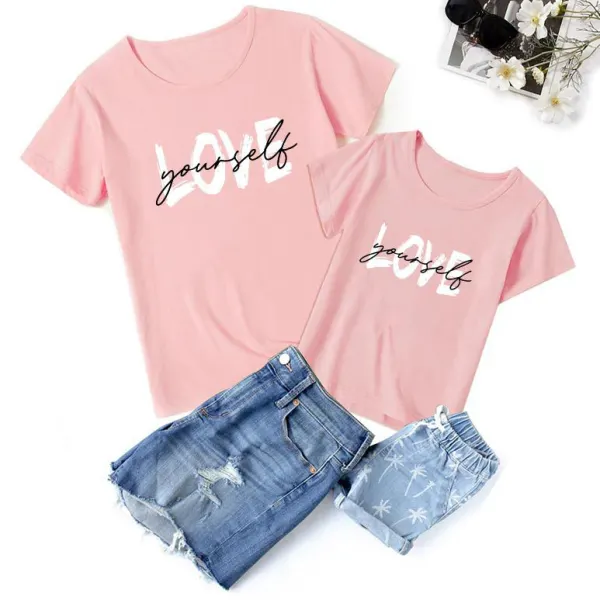 Sweet Letter Print Mom Girl Matching T-shirt - Popopiestyle.com 