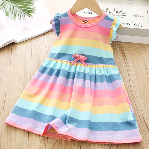 【18M-7Y】Girls Sweet Rainbow Striped Wing Decoration Dress - Popopiestyle.com 