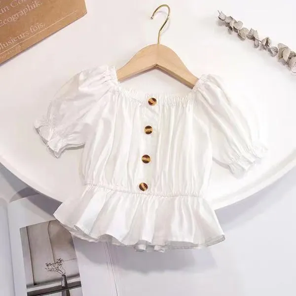 【18M-7Y】Girls' Solid Color Short-sleeved Square-neck Shirt - Popopiestyle.com 