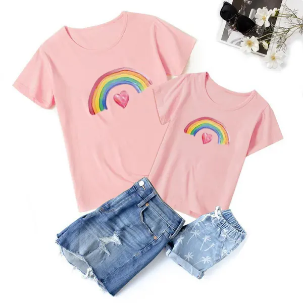 Sweet Rainbow Print Mom Girl Matching T-shirt - Popopiestyle.com 