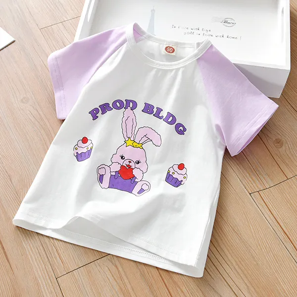 【18M-7Y】Girls Round Neck Short Sleeve Cartoon Print T-shirt - Popopiestyle.com 