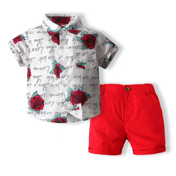 【18M-7Y】Summer Rose Shirt Red Shorts Suit - Popopiestyle.com 