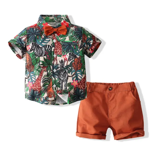 【18M-7Y】Summer Floral Shirt Shorts Gentleman Suit - Popopiestyle.com 