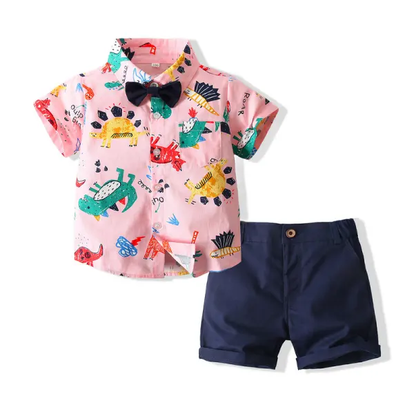 【18M-5Y】Summer Dinosaur Shirt Shorts Two-piece - Popopiestyle.com 