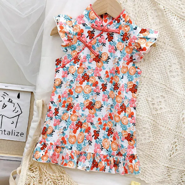 【12M-7Y】Sweet Flower Printed Little Flying Sleeve Dress - Popopiestyle.com 