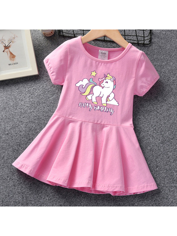 【18M-7Y】Girls Sweet Unicorn Pattern Short Sleeve Dress