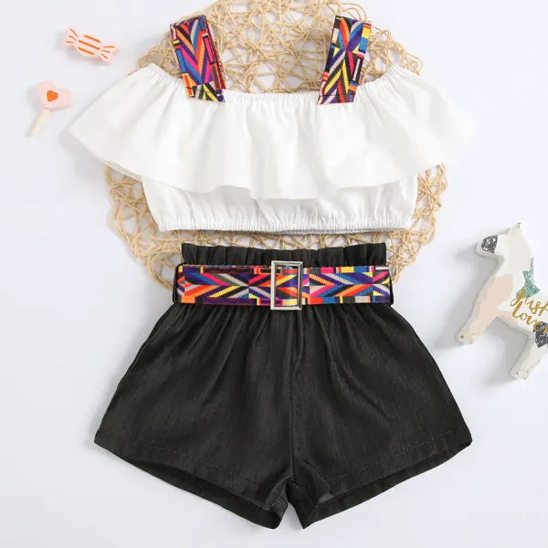 【18M-7Y】Sweet Ruffled Sling Top and Shorts Set - Popopiestyle.com 