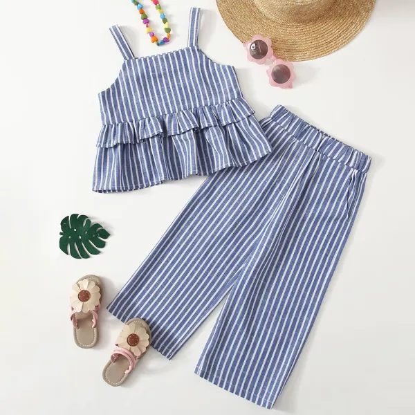 【18M-7Y】Sweet Striped Sling Top and Pants Set - Popopiestyle.com 