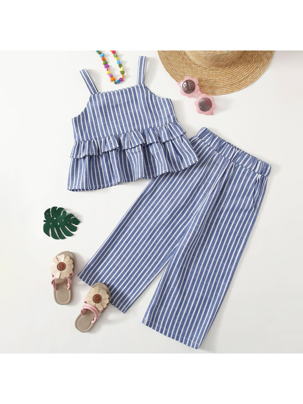 【18M-7Y】Sweet Striped Sling Top and Pants Set - 3474