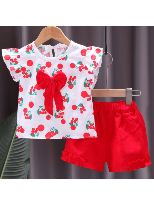 【12M-4Y】Girl Sweet Cherry Pattern T-shirt Shorts Set