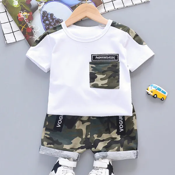 【12M-5Y】Boys Casual Camouflage Short-sleeved T-shirt Shorts Set - Popopiestyle.com 