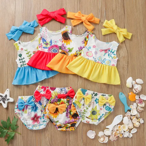 【12M-5Y】Girls Sweet Cute Ruffled Bow-knot Vest Split Swimsuit Suit - Popopiestyle.com 