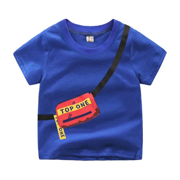 【2Y-9Y】Boys' Letters Print Trendy Short Sleeve T-shirt - Popopiestyle.com 