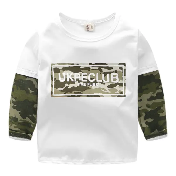 【2Y-9Y】Boys Camouflage Stitching Long Sleeve T-shirt - Popopiestyle.com 