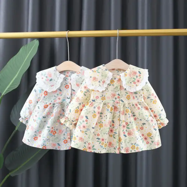 【12M-4Y】Girls' Floral Lace Lapel Long-sleeved Dress - Popopiestyle.com 