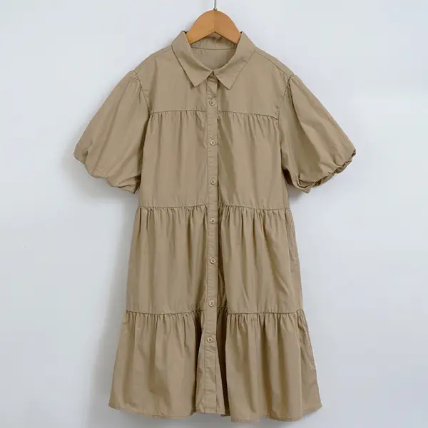 【4Y-13Y】Big Girl Forest Puff Sleeve Cake Dress - Popopiestyle.com 