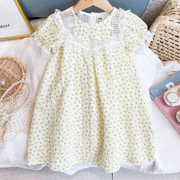 【2Y-9Y】Sweet Yellow Flower Print Dress - Popopiestyle.com 