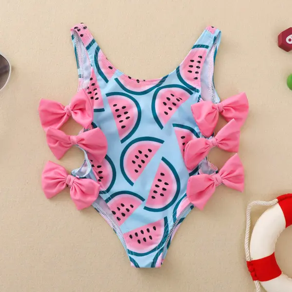 【6M-5Y】Cute Watermelon Print Bow Swimsuit - Popopiestyle.com 