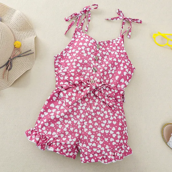 【2Y-9Y】Sweet Heart-shaped Polka Dot Print Sling Jumpsuit - Popopiestyle.com 