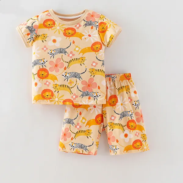 【18M-9Y】Girls Cartoon Print Short-sleeved T-shirt Shorts Two-piece Suit - Popopiestyle.com 