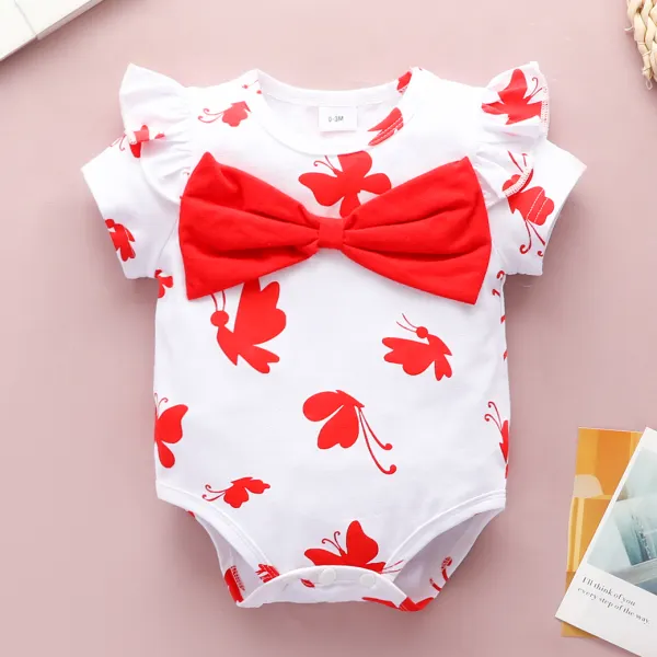 【0M-18M】Cute Red Cartoon Butterfly Print Bow Romper - Popopiestyle.com 