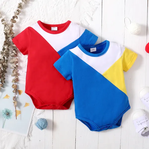 【0M-18M】Casual Round Neck Short-sleeved Colorful Romper - Popopiestyle.com 