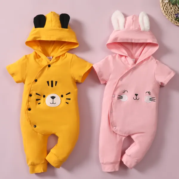 【0M-18M】Cute Cartoon Embroidery Hooded Romper - Popopiestyle.com 