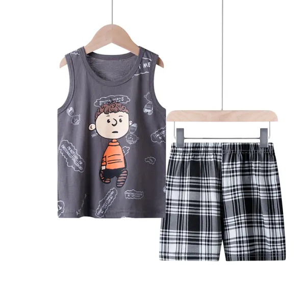 【18M-9Y】Boy Summer Vest Shorts Suit Cartoon Pure Cotton Casual Basic Style - Popopiestyle.com 