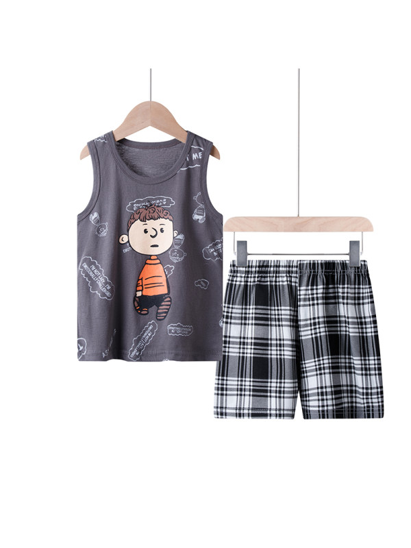 【18M-9Y】Boy Summer Vest Shorts Suit Cartoon Pure Cotton Casual Basic Style