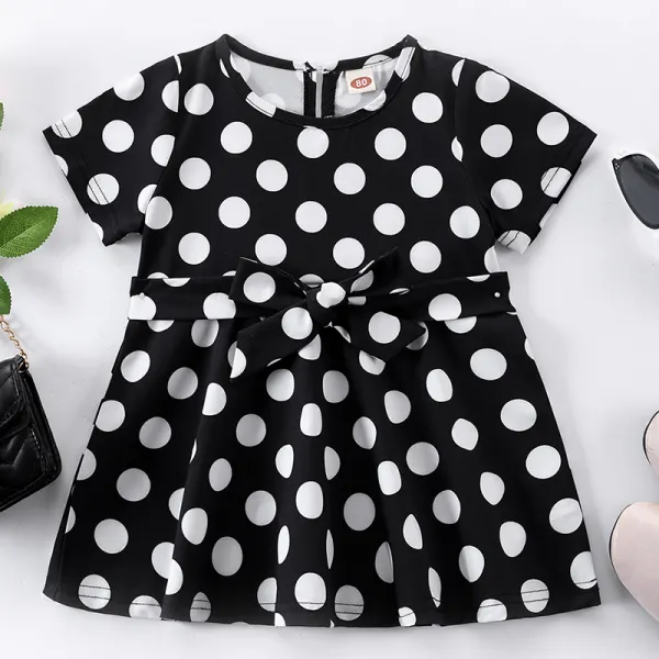 【6M-2.5Y】Baby Girl Sweet Black Polka Dot Short Sleeve Dress - Popopiestyle.com 