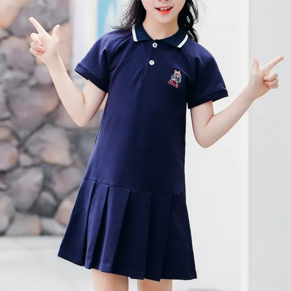 【3Y-13Y】Girls Lapel Short Sleeve POLO Dress - Popopiestyle.com 