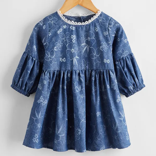 【6M-2.5Y】Baby Girl Sweet Denim Floral Dress - Popopiestyle.com 