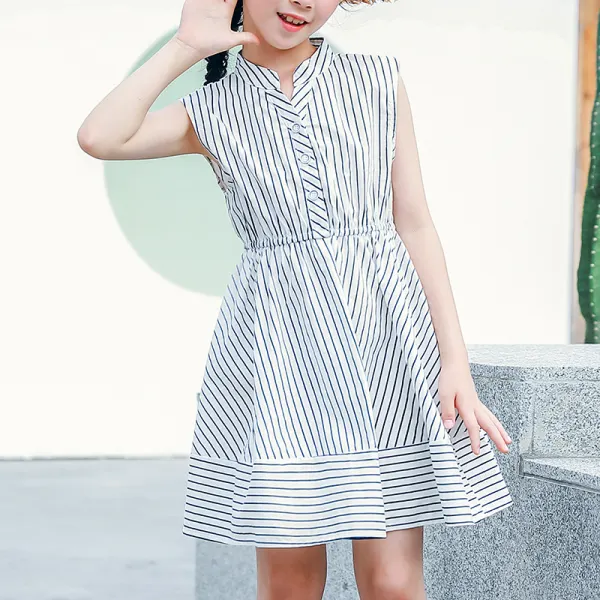 【3Y-13Y】Girls Sleeveless Striped Shirt Cotton Dress - Popopiestyle.com 