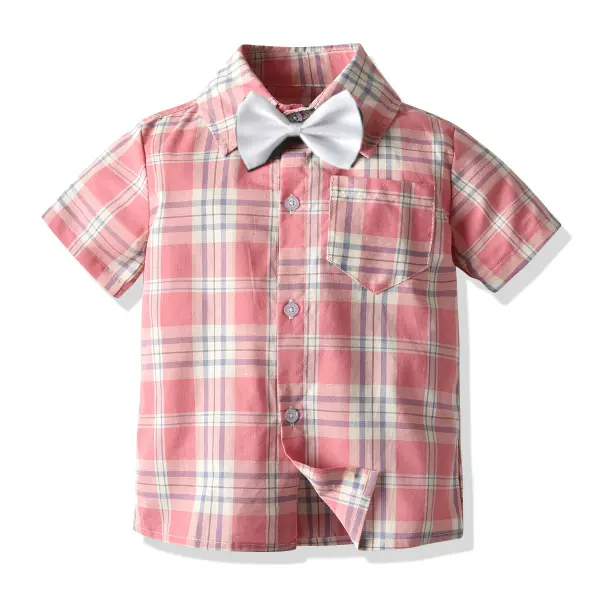 【18M-9Y】Boys' Plaid Cotton Short Sleeves Shirts - Popopiestyle.com 