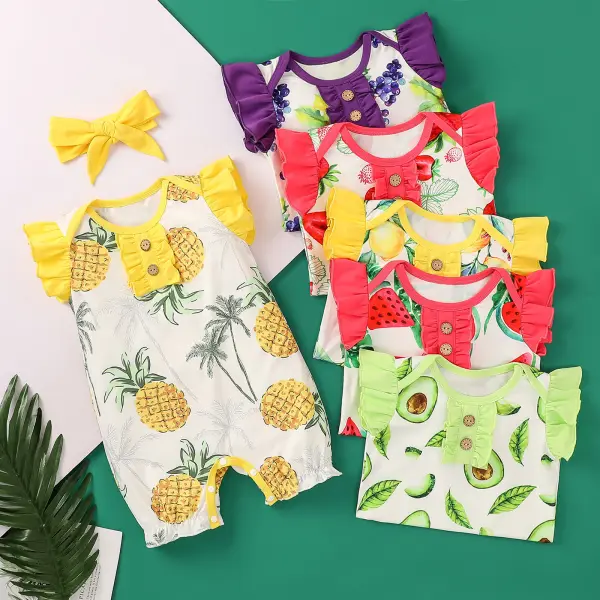 【6M-3Y】Baby Girl Sweet Flower Romper with Hairband - Popopiestyle.com 