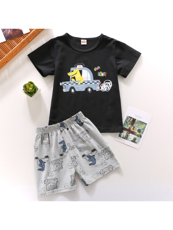 【18M-7Y】Boy Cartoon Pattern Short-sleeved T-shirt Shorts Set