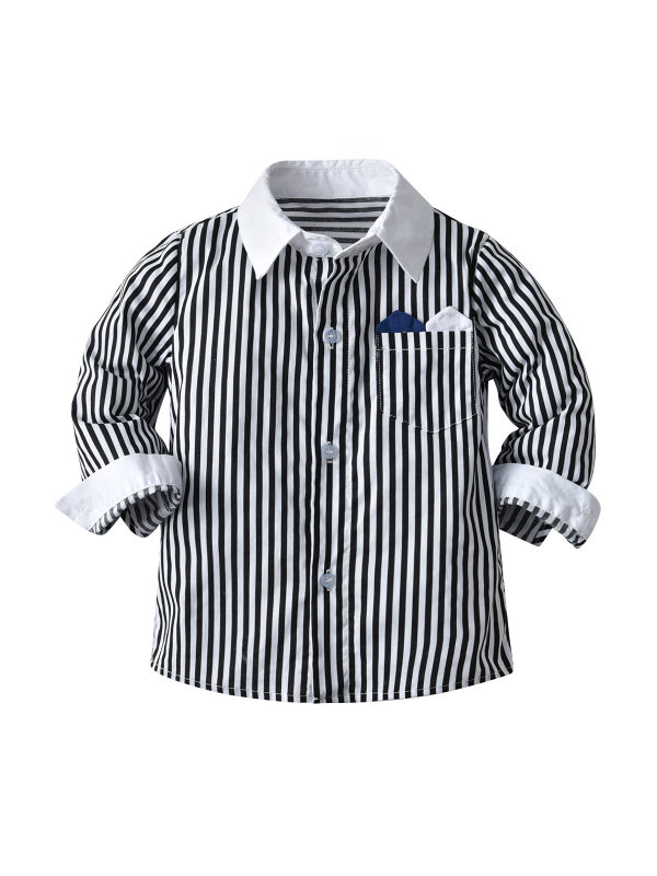 【12M-9Y】Boys' Long-sleeved Striped Shirt