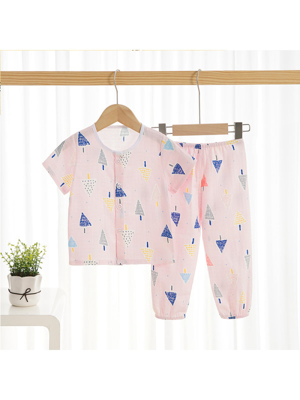 【12M-9Y】Girls Summer Round Neck Short-sleeved Home Casual Two-piece Suit