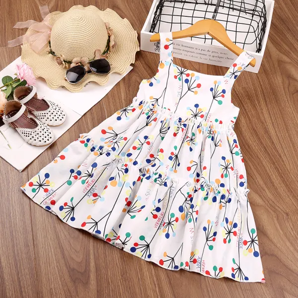 【18M-7Y】Girls Sleeveless Flower Letter Print Dress - Popopiestyle.com 