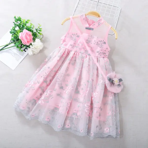 【3Y-11Y】Girls Sleeveless Embroidered Puffy Mesh Dress - Popopiestyle.com 