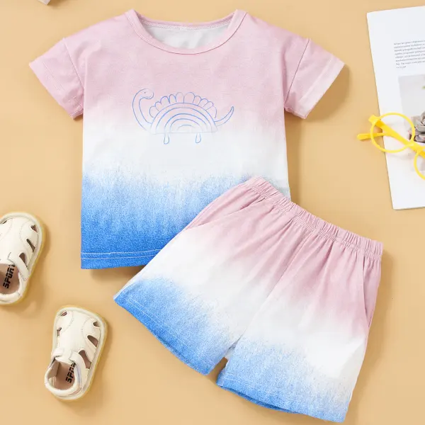 【6M-2.5Y】Children's Gradient Short-sleeved Top And Shorts Suit - Popopiestyle.com 