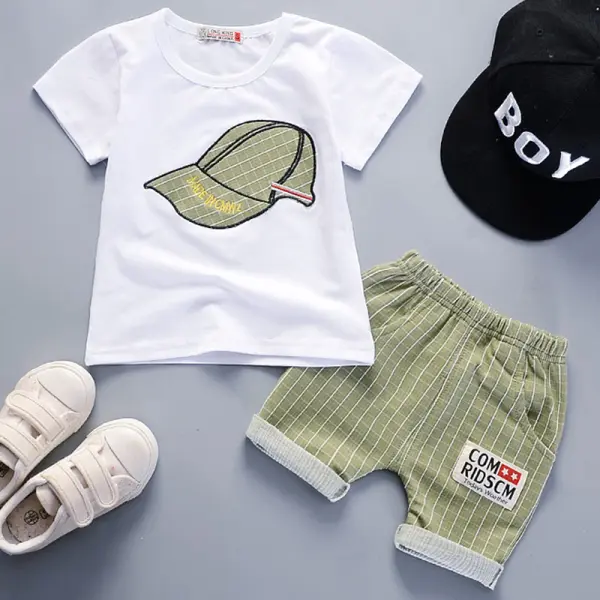 【12M-4Y】Boys Casual Hat Pattern Short-sleeved T-shirt Shorts Set - Popopiestyle.com 