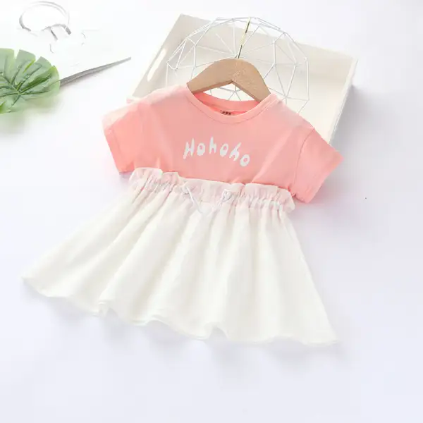 【12M-5Y】Girls' Letter Net Yarn Short Sleeve Dress - Popopiestyle.com 