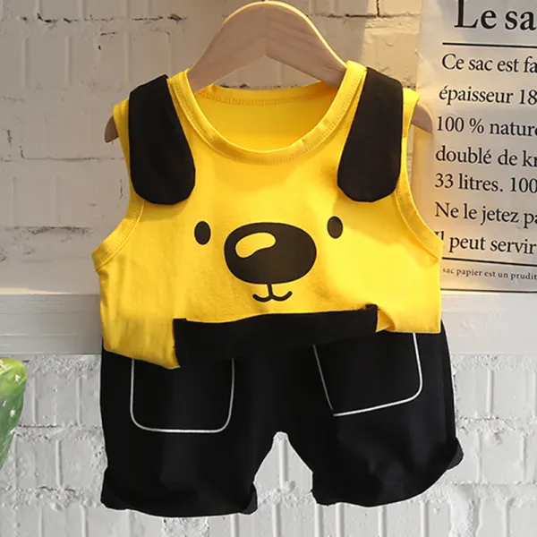 【12M-5Y】Boys Casual Cartoon Pattern Vest Shorts Set - Popopiestyle.com 