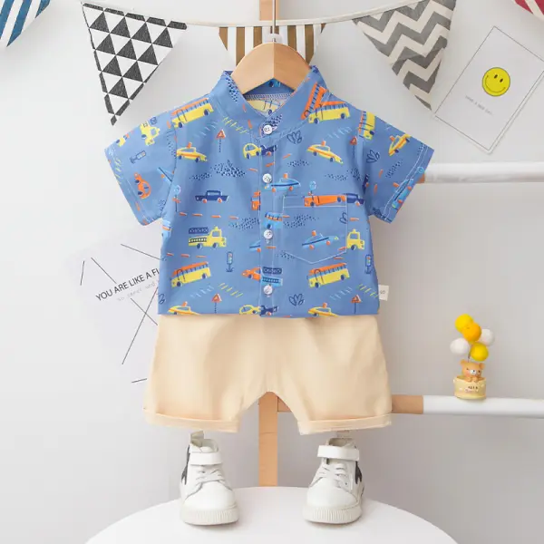 【12M-5Y】Boys Short Sleeve Shirt And Shorts Two-piece Suit - Popopiestyle.com 