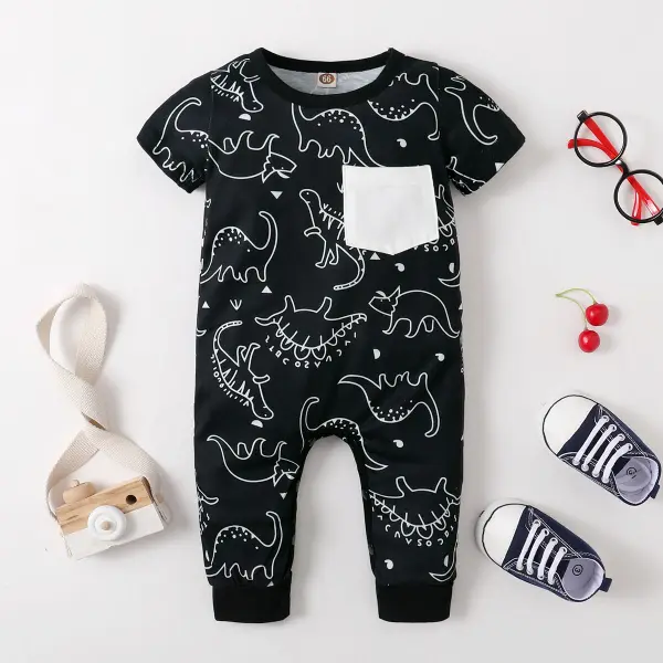 【3M-18M】Baby Dinosaur Print Short-sleeved Long-leg One-piece Romper - Popopiestyle.com 